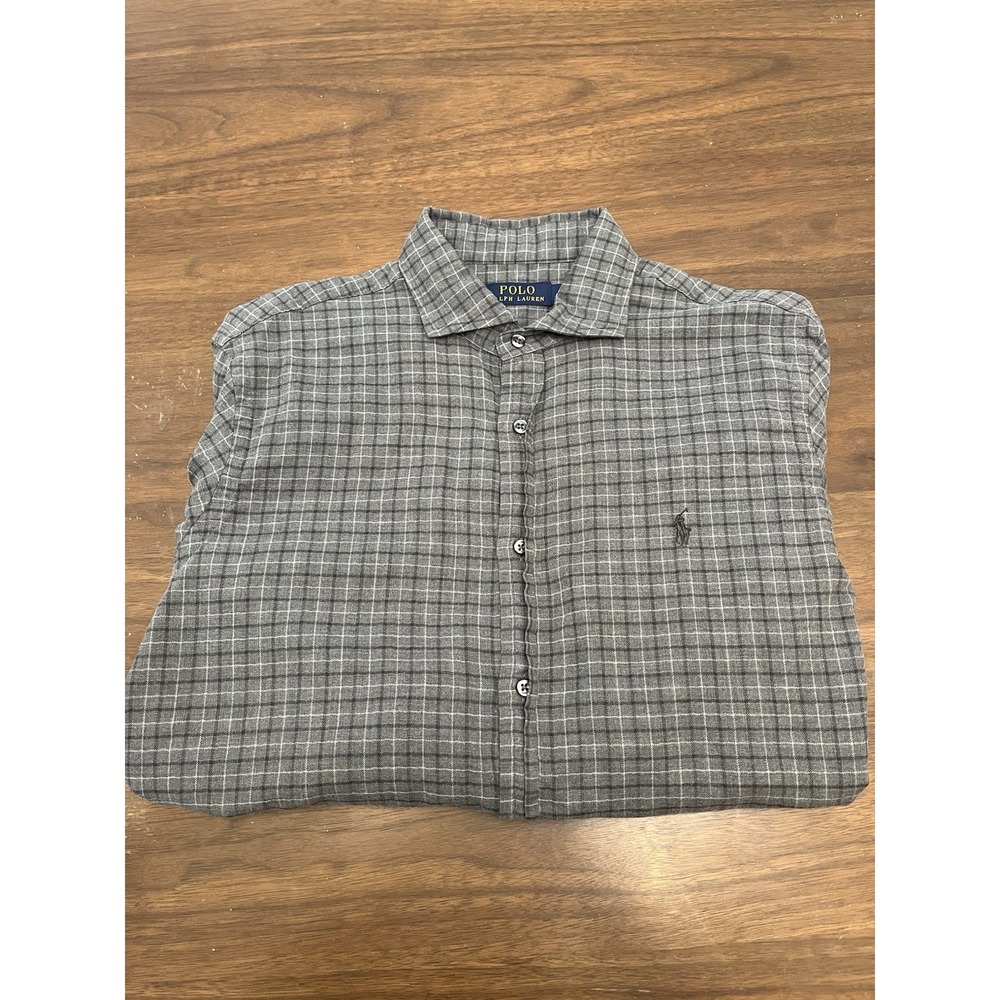 Polo Ralph Lauren Shirt Men's Large Gray Black Check Long Sleeve